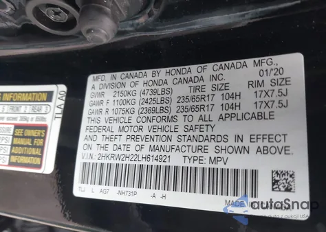 2020 Honda Cr-V Awd Lx z USA, uszkodzony, nr VIN 2HKRW2H22LH614921